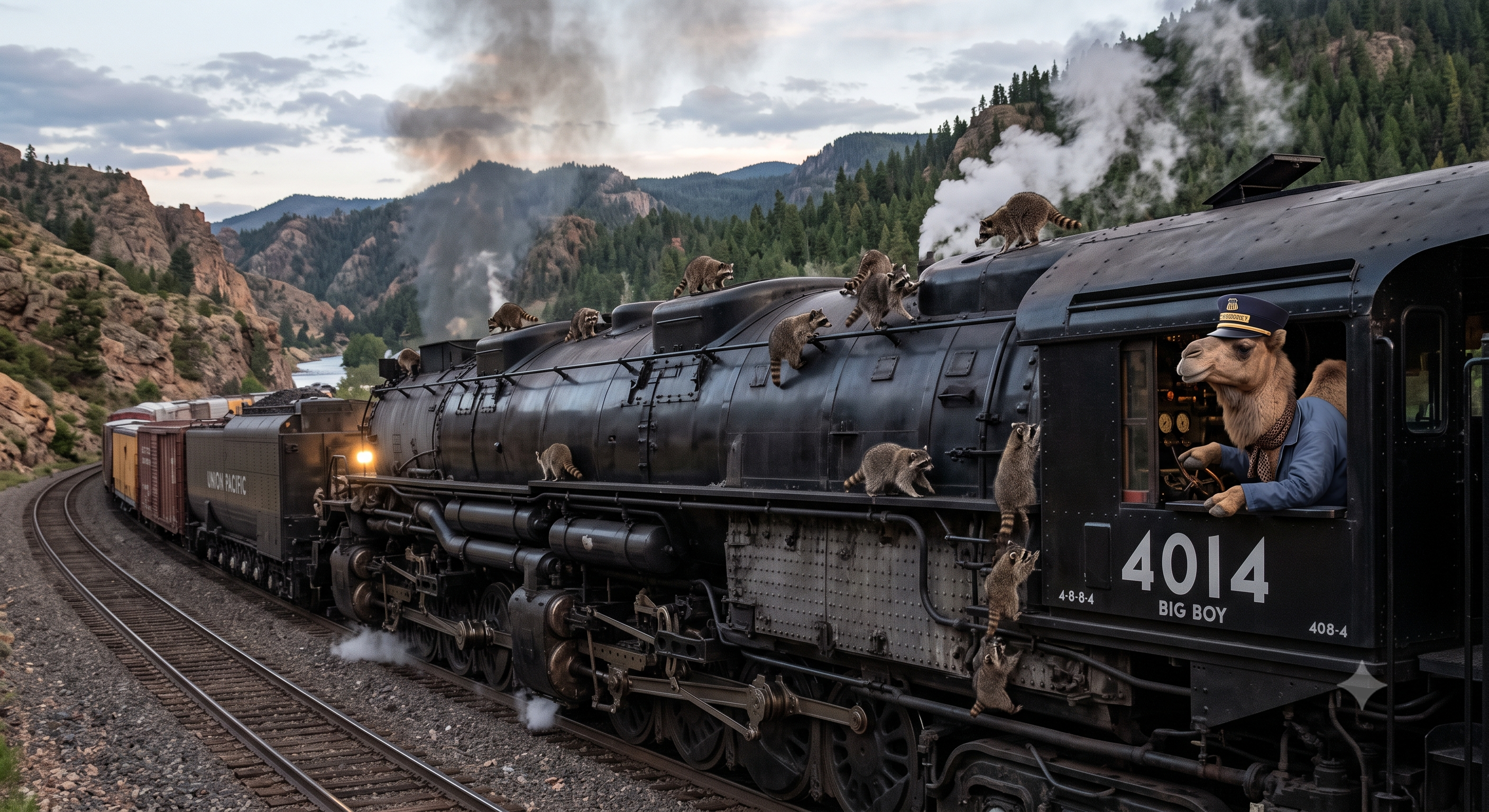 In a preview of things to come, Mr. Bartholomew T. Camel and his bandit crew have overtaken Big Boy in the foothills of the Rockies. They will conduct the remainder of the tour of this magnificent machine. Happy Hump Day!