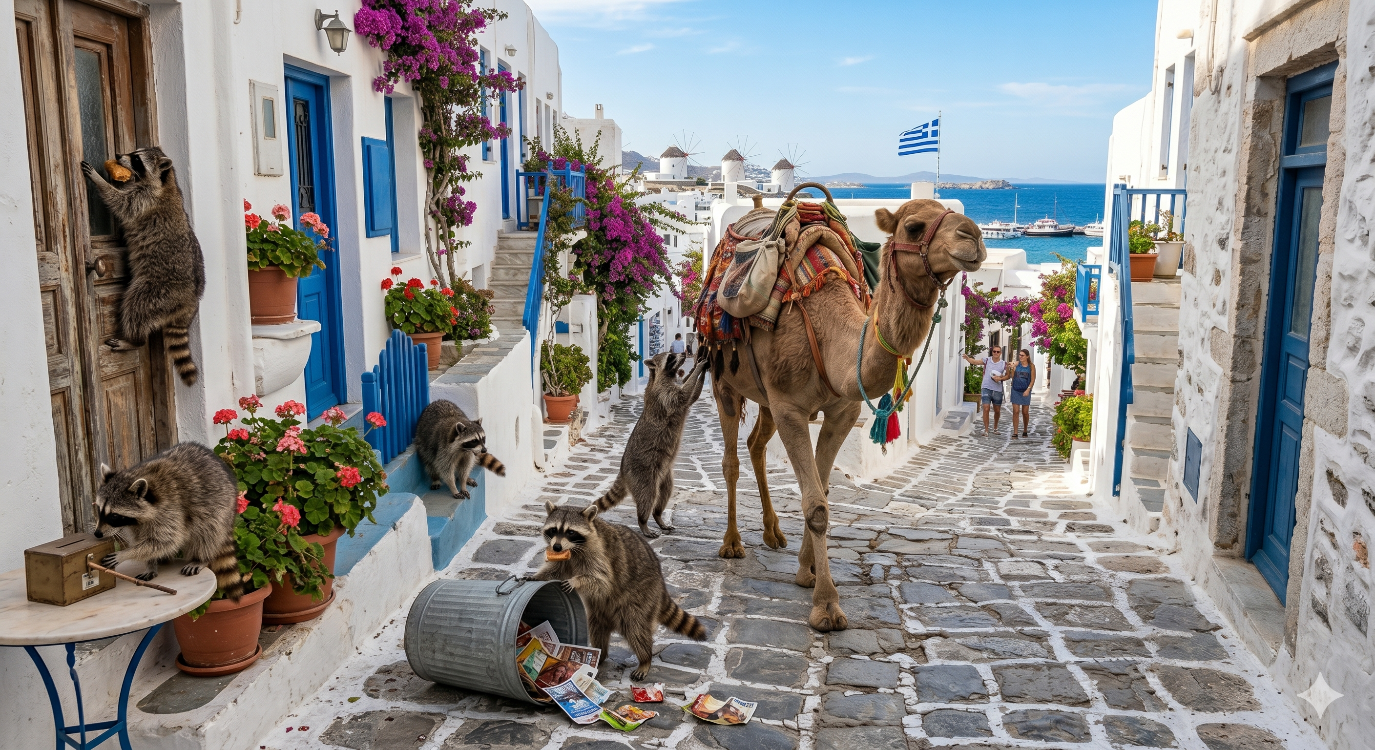 Continuing their tour of the Mediterranean, today Mr. Camel and his clan are on the island of Mykonos Greece! Happy Hump Day!