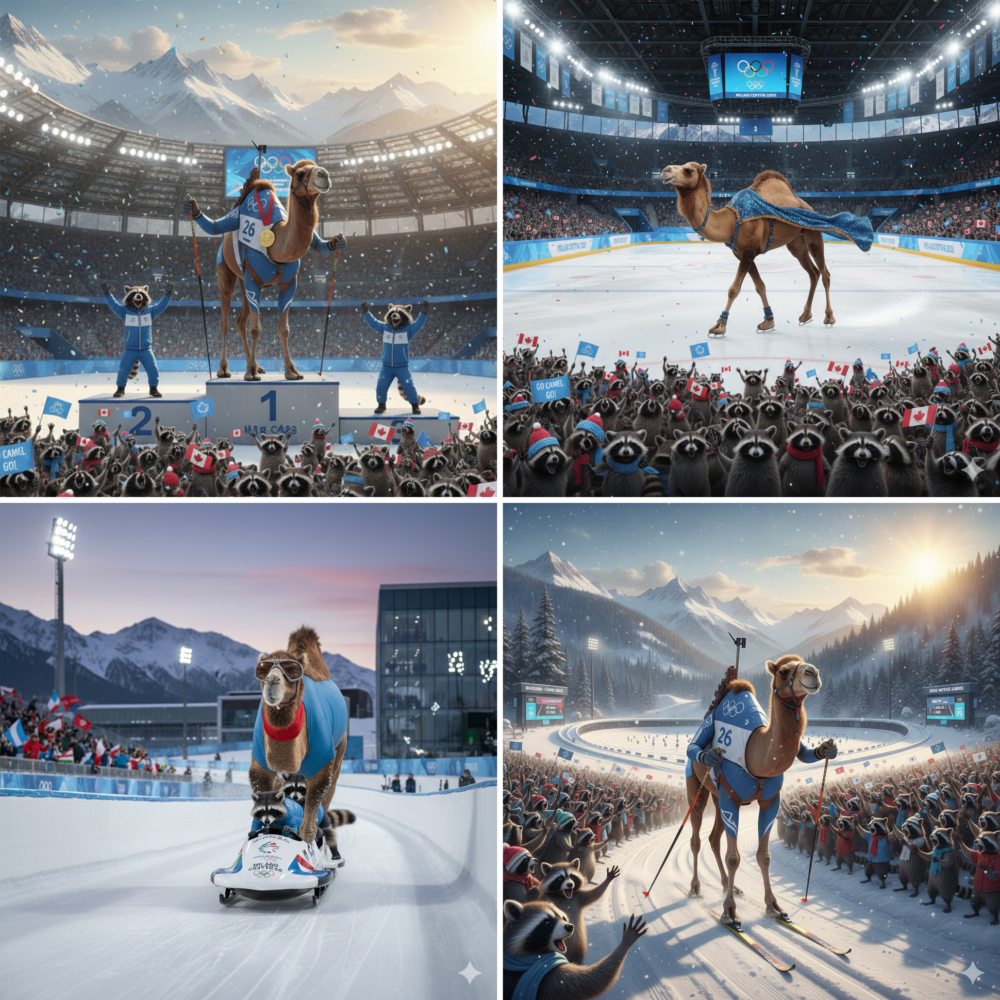 Mr. Camel and his enthusiastic raccoon fans have taken over the 2026 Winter Olympic Games and are bringing home the gold. Competing in everything from high-speed bobsledding to biathlon. Whether he’s gliding down the track or gracefully ice skating before a cheering crowd, the desert native proves he’s surprisingly at home on ice. Happy Hump Day!
