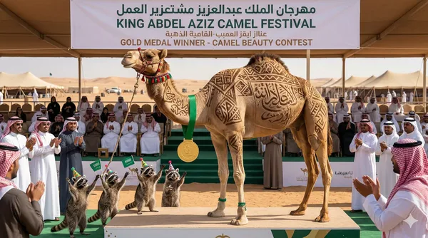 Today Mr. Camel is being honored at a camel beauty contest while being cheered on by a crowd of thousands including his faithful raccoon buddies. Happy Hump day all!