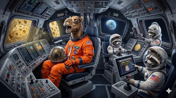 Uhhhh, Houston, we have a problem!!! Captain Bartholomew T. Camel has piloted the Orion spacecraft to their destination only to discover something he never imagined he would. The moon IS made of cheese. Happy Hump Day!