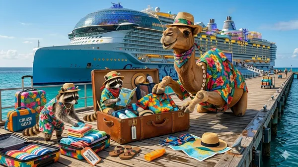 Today Mr. Camel and his raccoon friends are donning their Panama hats and preparing for their next cruise adventure on Royal Caribbean's beautiful Star of the Seas. Bon Voyage and Happy Hump Day all!